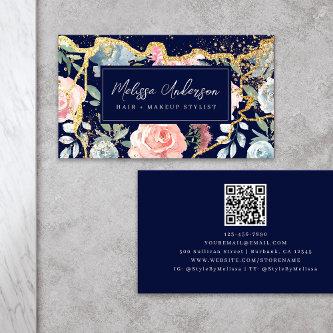 Rose Floral Agate Gold Glitter QR Code