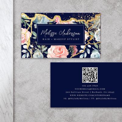 Rose Floral Agate Gold Glitter QR Code