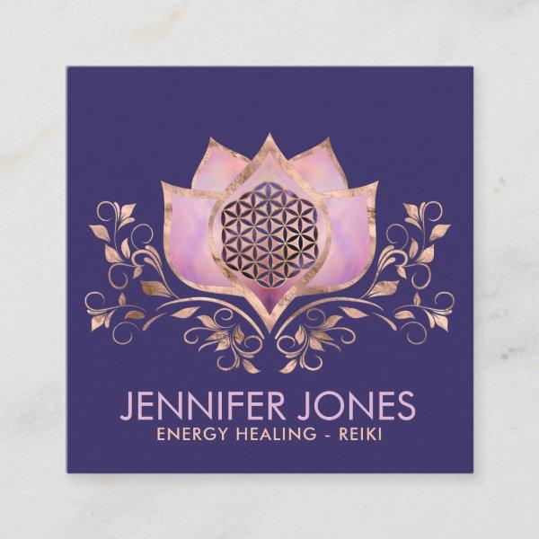 Rose Gold and Amethyst Flower of life lotus  Square