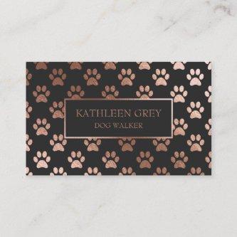 Rose Gold And Charcoal Paw Print Pattern