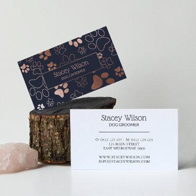 Rose Gold And Navy Dog Walker Paw Print