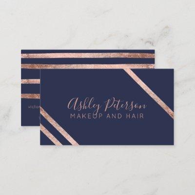 Rose gold blue stripes hair makeup typography