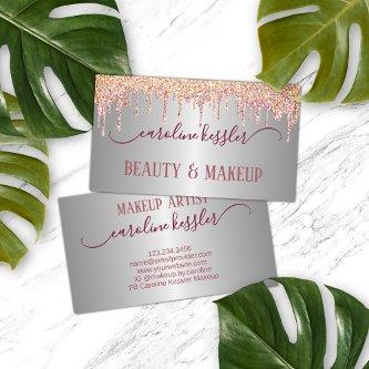 Rose Gold Blush Peach Pink Sparkles Drip Silver