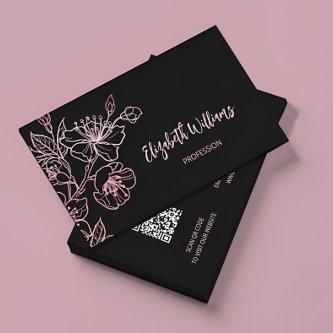 Rose Gold Blush Pink Black Floral | QR Code