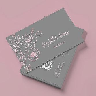 Rose Gold Blush Pink Gray Floral | QR Code