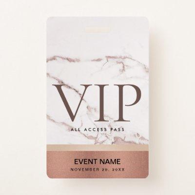 ROSE GOLD BLUSH PINK MARBLE VIP EVENT ACCESS PASS BADGE