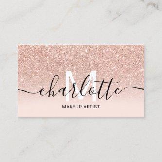 Rose gold blush pink ombre marble name makeup logo