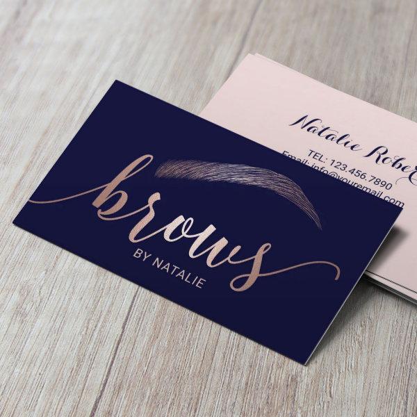 Rose Gold Brows Microblading Salon Typography Navy