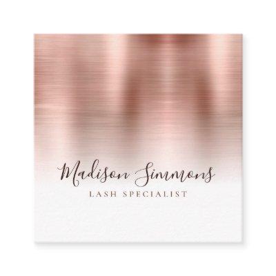 Rose Gold Brushed Metal Monogram Elegant Script Square