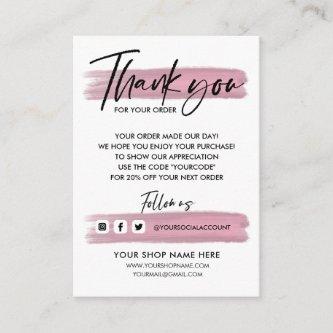 Rose Gold Business THANK YOU HANDLETTERED AND LOGO Enclosure Card