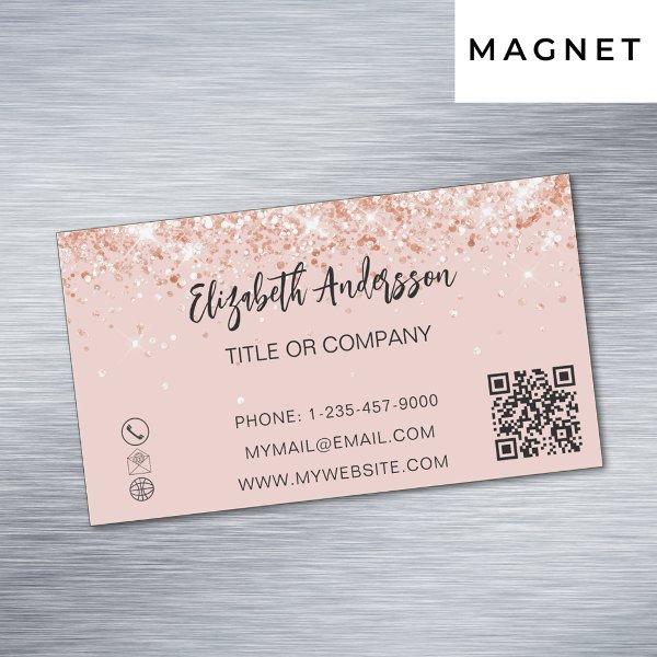 Rose gold confetti elegant QR code  Magnet
