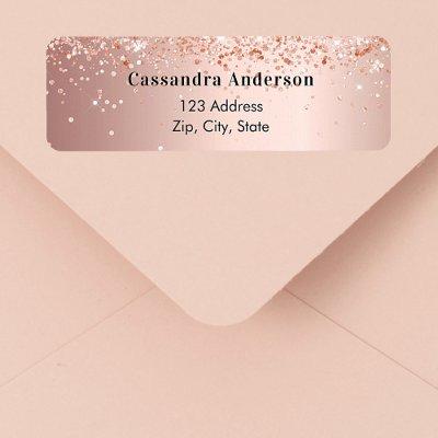 Rose gold confetti return address label