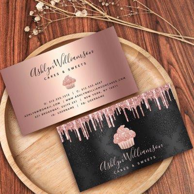 Rose Gold Cupcake Glitter Drips Bakery Chef Black