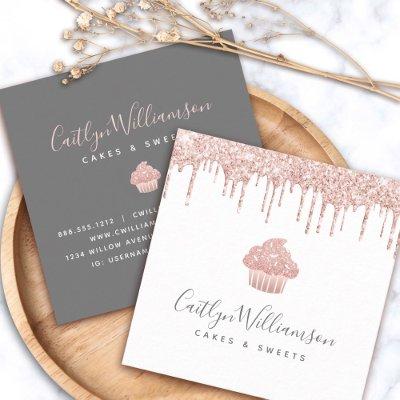 Rose Gold Cupcake Glitter Drips Bakery Pastry Chef Square