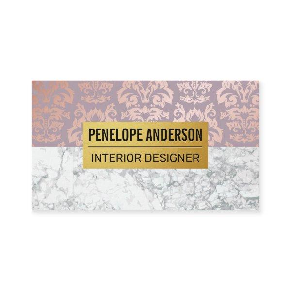 Rose Gold Damask Metallic Pattern | White Marble