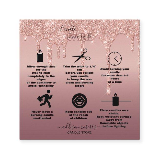 Rose Gold Dripping Glitter Candle Care Square