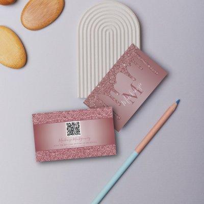 Rose Gold Dripping Glitter Monogram QR Code