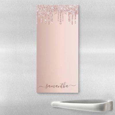 Rose gold drips name script magnetic notepad