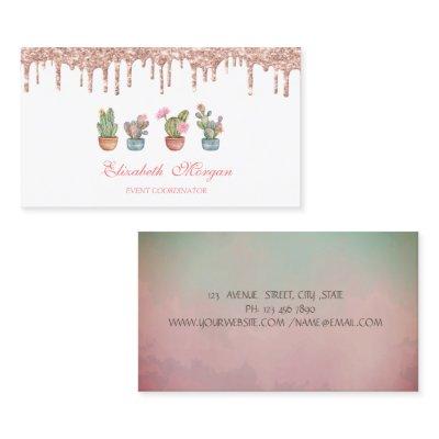 Rose Gold Drips Watercolor Cactus
