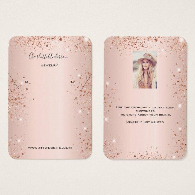Rose gold earring photo glitter display card