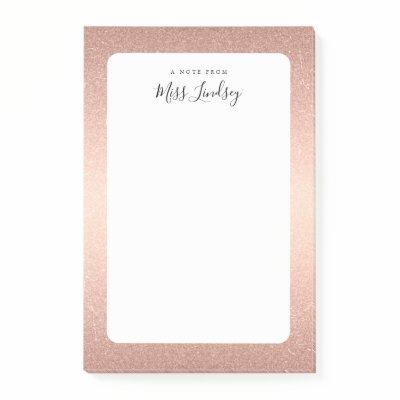 Rose Gold Faux Glitter Monogrammed Teacher Post-it Notes