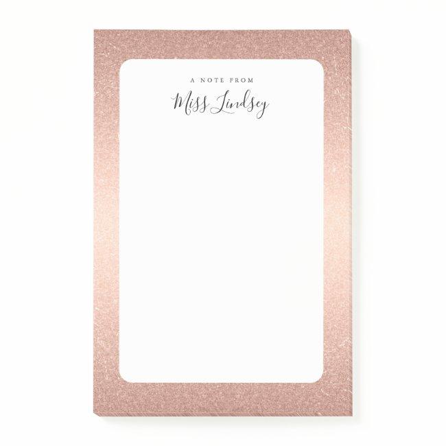 Rose Gold Faux Glitter Monogrammed Teacher Post-it Notes