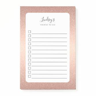 Rose Gold Faux Glitter Monogrammed To Do List Post-it Notes