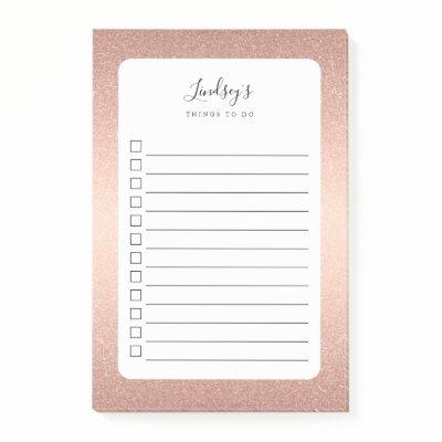 Rose Gold Faux Glitter Monogrammed To Do List Post-it Notes