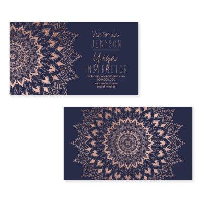 Rose gold floral mandala navy blue yoga instructor