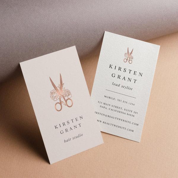 Rose Gold Floral Scissors Logo Hairstylist