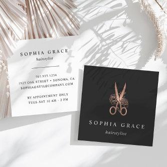 Rose Gold Floral Scissors Logo Hairstylist Square