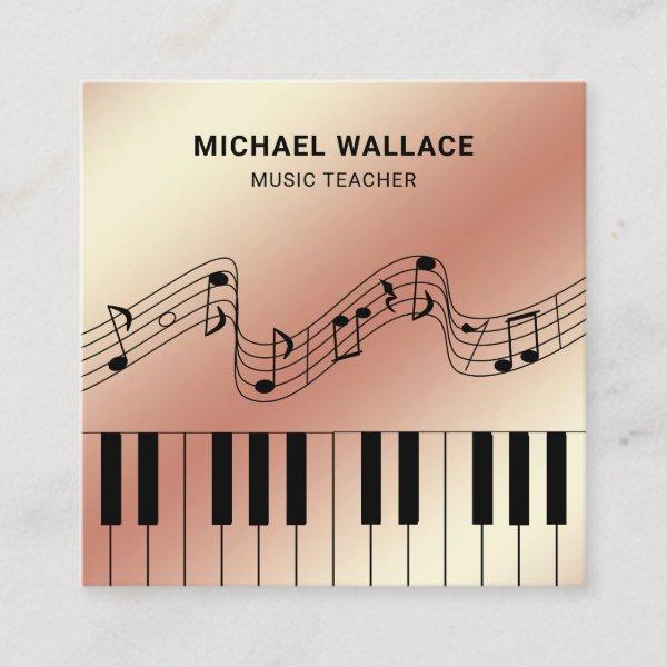 Rose Gold Foil Piano Keyboard Musician Pianist Square