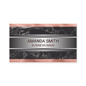 Rose Gold Foil Trim | Black Marble Silver Metallic