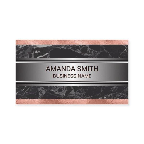 Rose Gold Foil Trim | Black Marble Silver Metallic