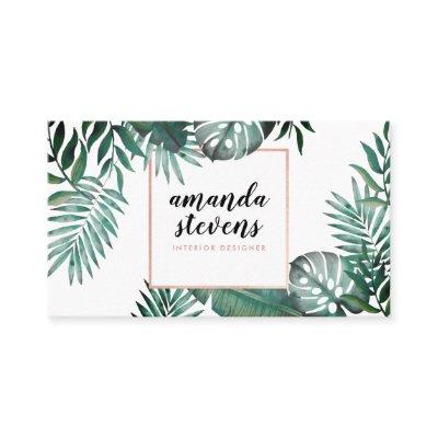 Rose gold foil white tropical green watercolor