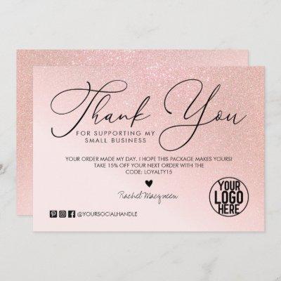 Rose Gold Glitter Blush Pink Customer Business Thank You Card