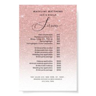 Rose Gold Glitter Blush Sparkle Salon Price List Poster