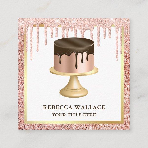 Rose Gold Glitter Chocolate Drips Cake Bakery Square