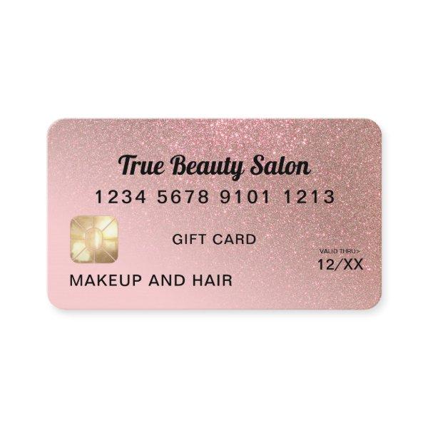 Rose Gold Glitter Credit Card Gift Certificate