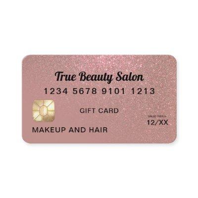 Rose Gold Glitter Credit Card Gift Certificate