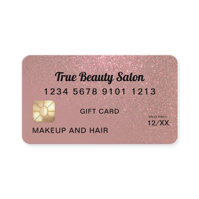 Rose Gold Glitter Credit Card Gift Certificate