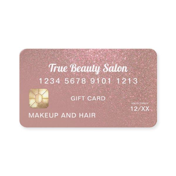 Rose Gold Glitter Credit Card Gift Certificate