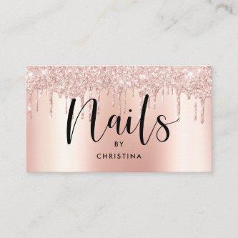Rose gold glitter drips metallic elegant nails
