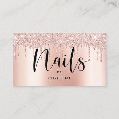 Rose gold glitter drips metallic elegant nails