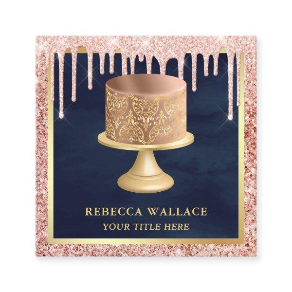 Rose Gold Glitter Drips Pink Damask Cake Bakery Square