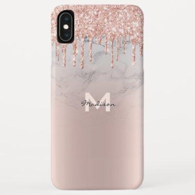 Rose Gold Glitter Drips Sparkles Marble Name iPhone XS Max Case