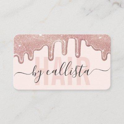 Rose Gold Glitter Drips Typography Hair Stylist