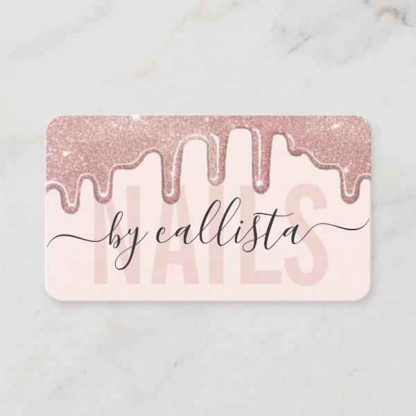 Rose Gold Glitter Drips Typography Nail Artist
