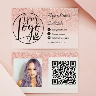 Rose gold glitter hair makeup photo logo qr code