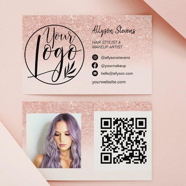 Rose gold glitter hair makeup photo logo qr code